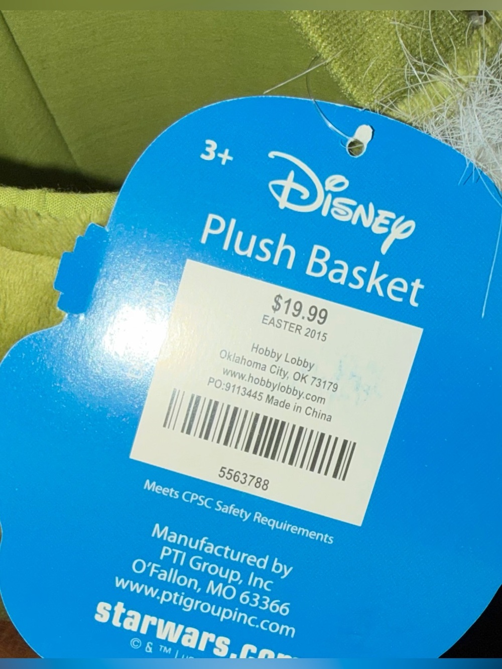 Star Wars Yoda Plush Halloween Trick or Treat OR Easter Basket 2015 Disney NWT - Picture 7 of 10